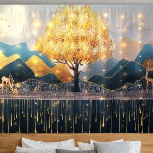 Abstract Wall Art Tapestry Wall hanging Modern Decor Mountain Trees Scene View